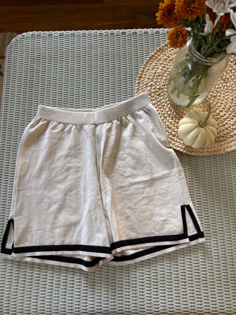 Women's Cream Athletic Lounge Shorts with Black Trim